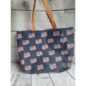 Denim Patriotic American Flag Tote Bag Vintage Made In India Read